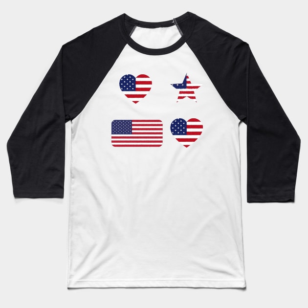 American Flag Pastel Chalk Art Stickers Baseball T-Shirt by anacarminda